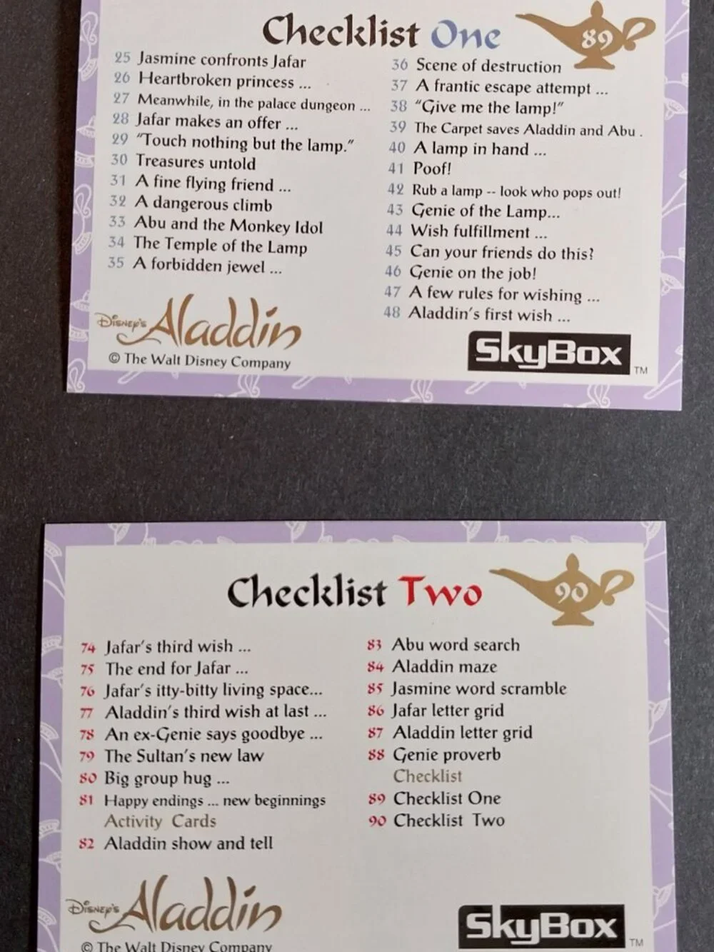 1993 Skybox ALADDIN Trading Cards
